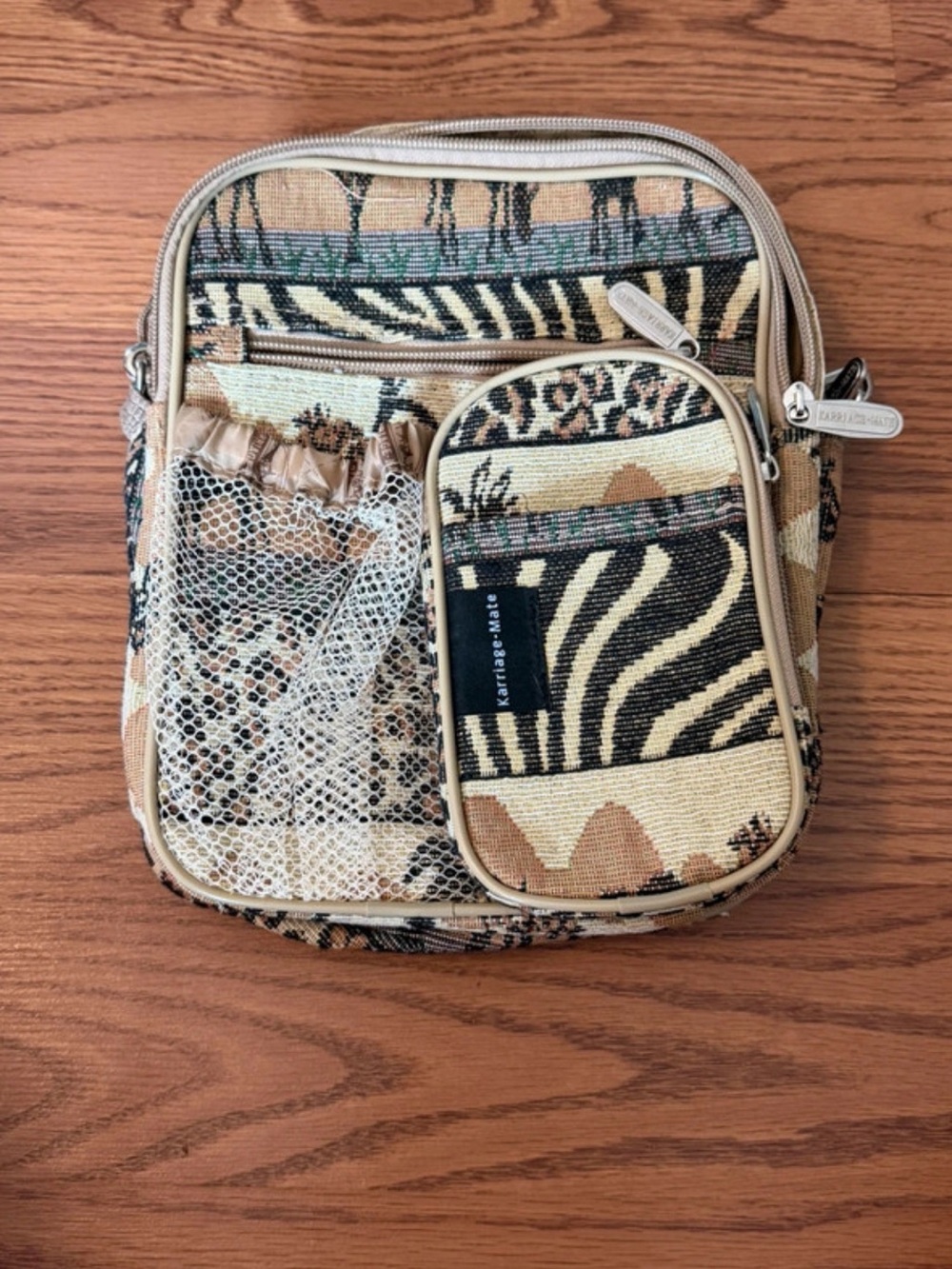 Beige Animal Print Crossbody Organizer Bag